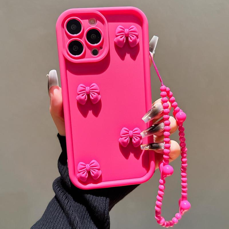 Cute Bowknot Design Phone Case with Lanyard, Fashionable Phone Protector Cover, Phone Accessories Compatible with iPhone 11 12 13 14 15 16 Pro Max