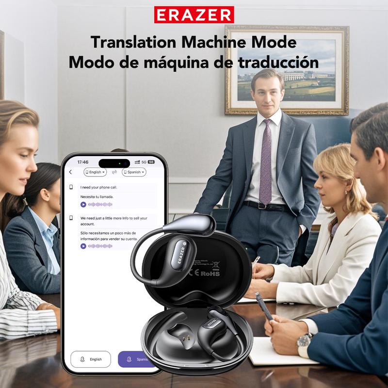 Erazer XP7 AI Translation Earbuds Open Wireless Bluetooth Headphones Real Time Translation Bluetooth Earphones For Calling Support 150 Languages Bluetooth Translation Wireless Headphones