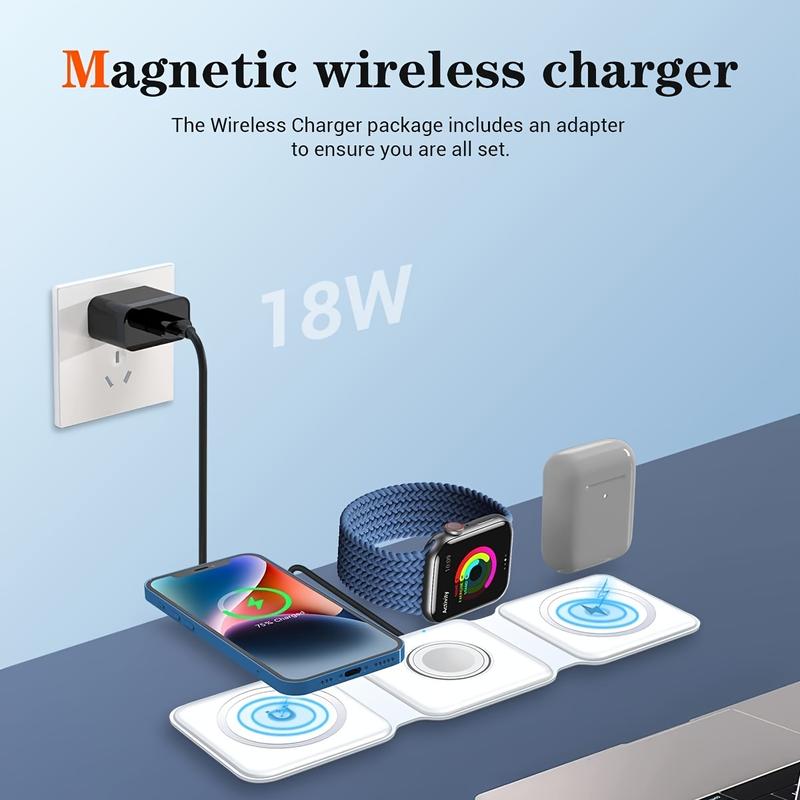 AwwPicks UCOMX Nano 3 in 1 Wireless Charger for iPhone, Not suitable for Android, Magnetic Foldable 3 in 1 Charging Station, Travel Charger for Multple Devices for iPhone 16 15 14 13 12, for AirPods 4 3 Pro, for iWatch, Christmas Gifts