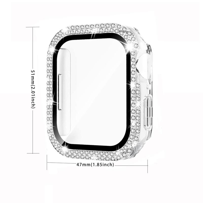 Rhinestone Decor Watch Case with Tempered Glass Screen Protector, 1 Count Hard Shell Smartwatch Cover, Watch Screen Protective Cover Compatible with Apple Watch