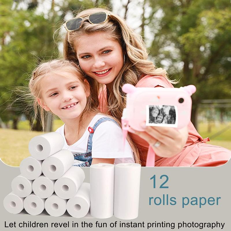 12 Rolls Kids Instant Camera Refill Print Paper Film, Coreless Thermal Print Paper, Suitable Width 2 1 4