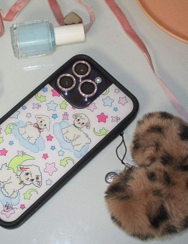 Fuzzy Leopard Heart w  WF Charm Accessories Phone