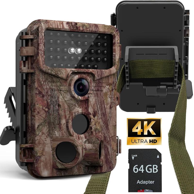 4K 48MP Trail Camera for Hunting, Game Cameras with Night Vision 80ft, 0.1s Motion Activated Wildlife Camera Waterproof IP66, No Glow Deer Camera with Screen SD Card Tree Strap for Outdoor Animal Audio