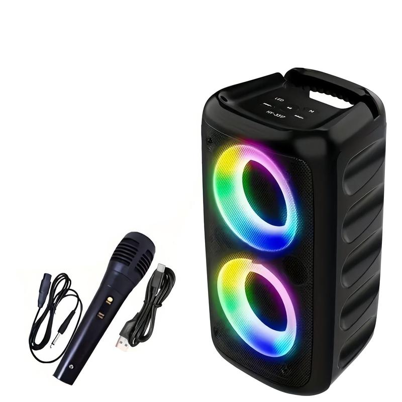 Portable Wireless Speaker, Rechargeable Speaker with Microphone, RGB Light Speaker for Outdoor Party, Camping, FM MP3 Speaker