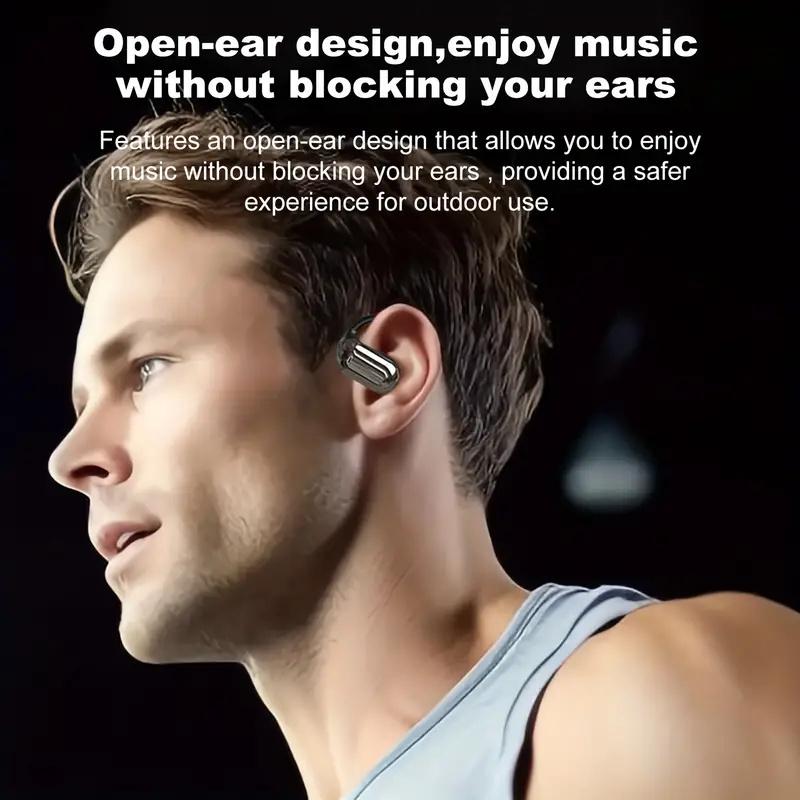 Open Ear Bluetooth 5.4 Headphones,  Playtime Ear Buds LED Display Charging Case, Waterproof Black e sr Audio Electronic Headset travel sport Earbud playtime ear