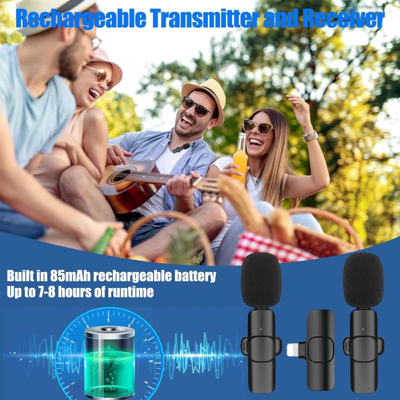 Wireless Lavalier Microphone, Omnidirectional Condenser Recording Mic, Cordless Mini Microphones, Portable Wireless Microphones, Portable Mini Mics for Android iPhone iPad, Streaming Equipment