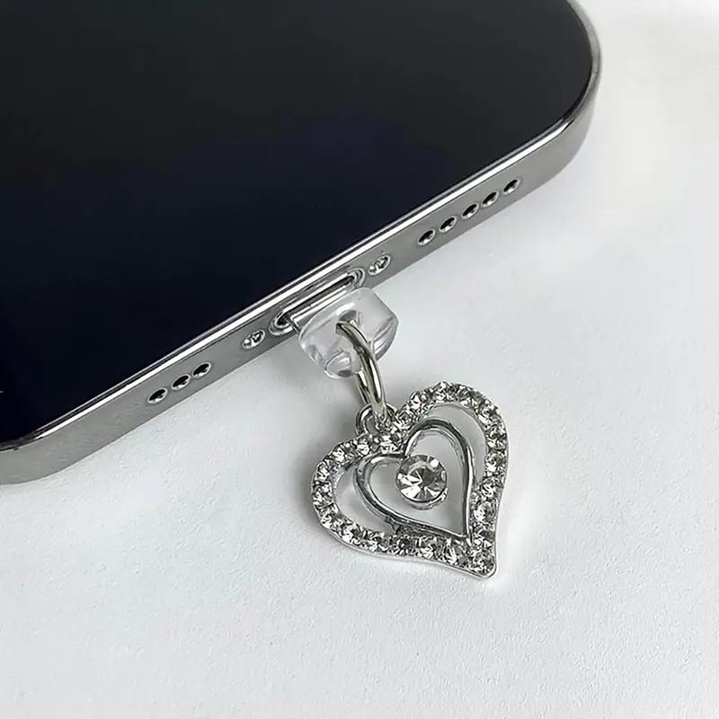 Rhinestone Decor Heart Shaped Phone Dust Plug, 1 Count Anti Dust Plug for iPhone & Type-C, Mobile Phone Decoration Accessories