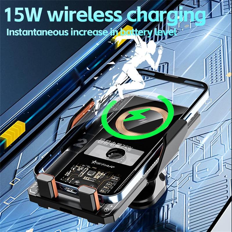 15W Wireless Car Charger, Auto Clamp Car Charger, Phone Charging Car Phone Holder for iPhone 15 14 13 12 11 Series, Samsung Galaxy S23 Ultra S22 S21 S20, S10 + S9+