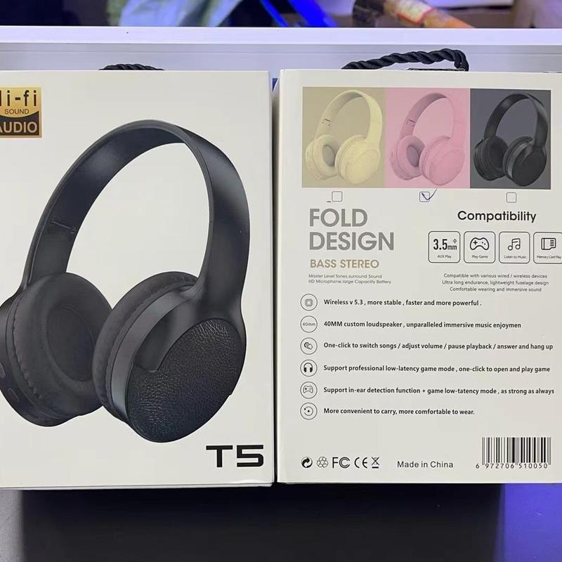 T5 Surround Sound Wireless Headphones, Comfortable Wear Headphones, Crystal Clear HD Calling Headset for Gamer, Music Lovers