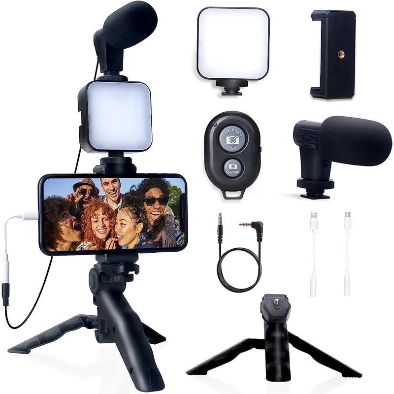 Smartphone Vlogging Kit for Iphone Android with Tripod Mini Microphone Starter Vlog Kit for Tiktok Live Stream Video Youtube BTFOOR