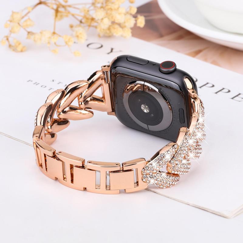 TUVPLNT Rhinestone Decor Watch Band (Band Only), Bling Watch Band for Apple Watch Series 9 8 7 6 5 4 3 2 1 SE, Fashion Wearable Accessories for Apple Watch Bands 38mm to 45mm, Birthday Gifts