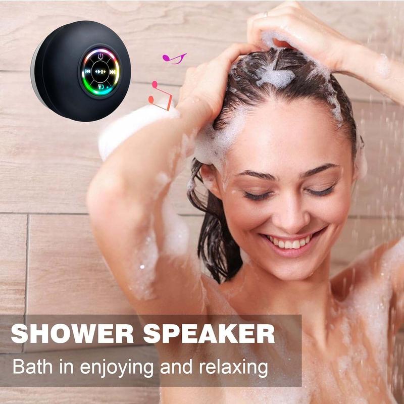 Bluetooth Shower Speakers, Mini Portable Wireless Speaker with Suction Cup, Waterproof Speaker with LED Light for Beach,2024 Christmas, Shower & Home