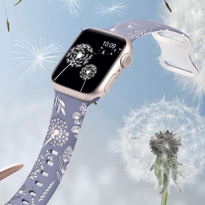 Floral Engraved Pattern Watch Band, 1 Count Soft Silicone Watch Band for Women, Wearable Accessories Compatible with Apple Watch Series 9 8 7 6 5 4 3 2 1 SE Ultra