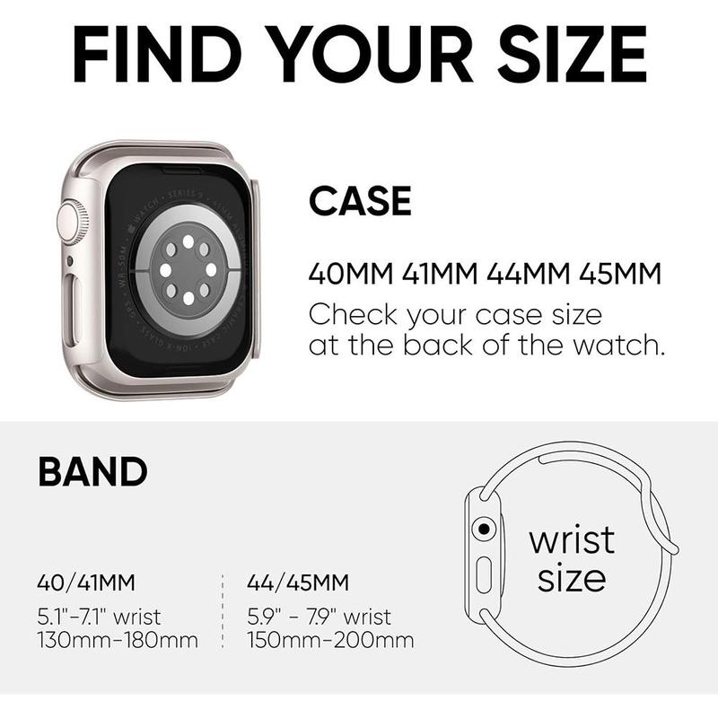 Silicone Watch Band & Protector Case Set (No Watch), Sport Watch Band & Screen Protector, Watch Accessories for Apple Watch 45mm 44mm 41mm 40mm