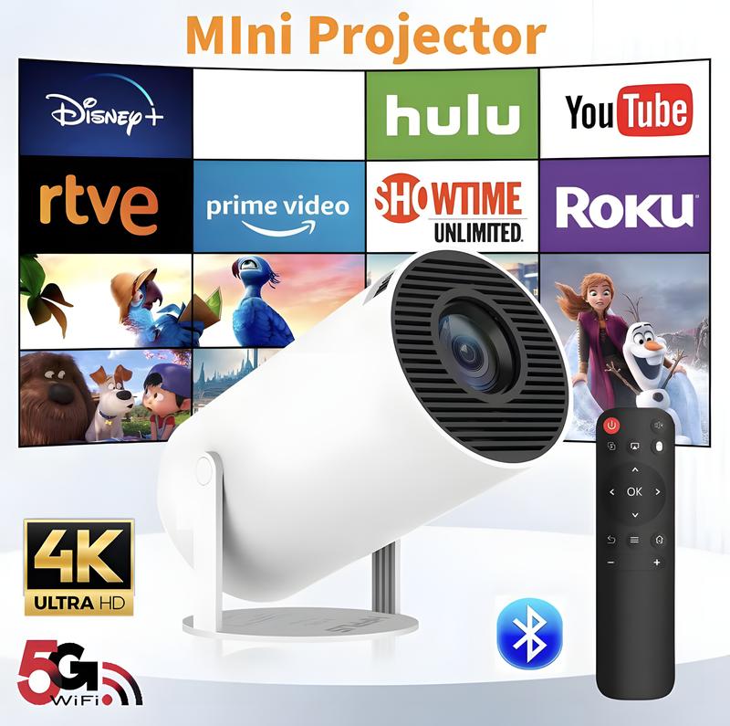 HAOYE HY300 Smart Mini Portable Projector,5G WiFi Bluetooth 4K UHD Supported,Multifunctional Projector for Home&Outdoor theater with Android 11 system Audio