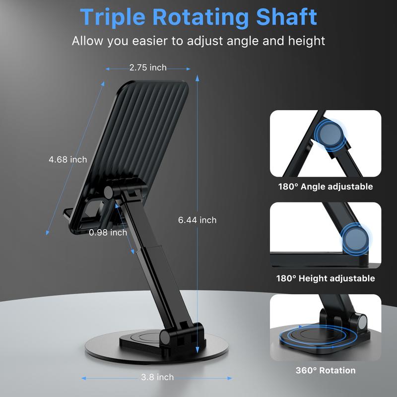 360° Rotatable Stand for Phones & Tablets, Foldable Mount, Adjustable Desktop Phone Holder