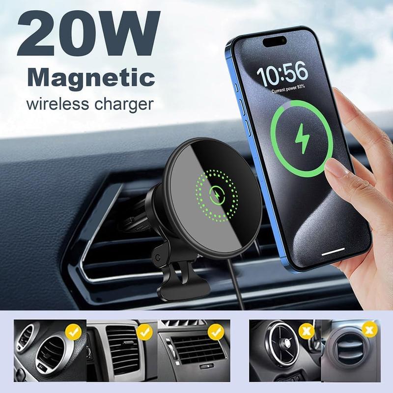 FDGAO 20W Magnetic Car Charger, Phone Wireless Charging Car Charger Holder with Charging Function, Wireless Car Charger for iPhone 16 15 14 13 12 Series, Car Accessories