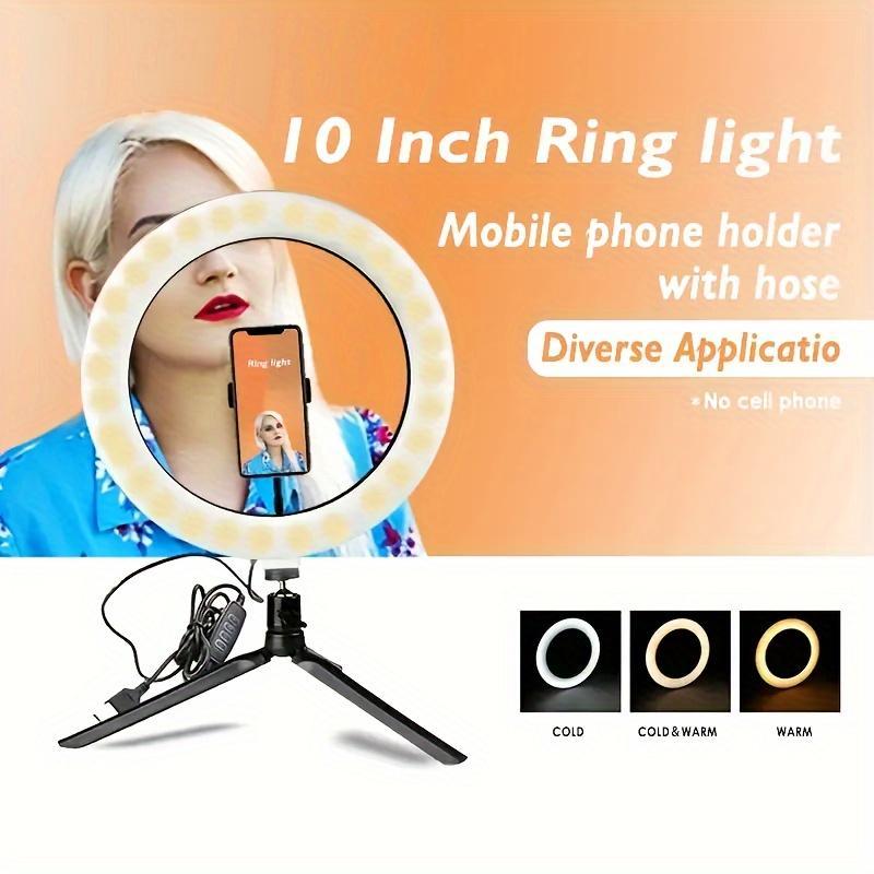 Selfie Ring Light with Phone Holder, USB Powered Adjustable LED Ring Light, Foldable Desktop Tripod for Video, Photography, Vlog, Makeup, Live Streaming