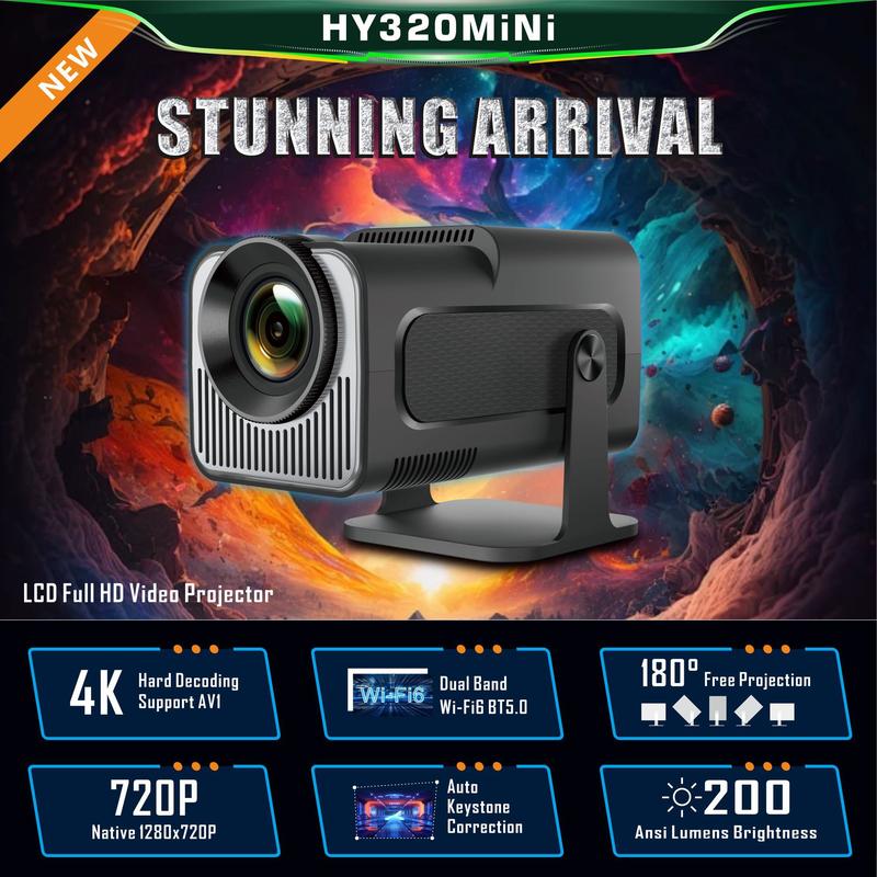 Mini Projector,HY320 Mini 4K 200 ANSI  with  6 and Bluetooth 5, Portable  Auto Keystone Correction,30