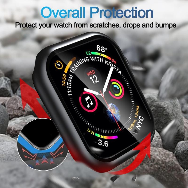 2-Pack Wearable Protection Apple Watch Case with Tempered Glass Screen Protector for Series 9 8 7 45mm - Hard PC Stainless Steel Cover