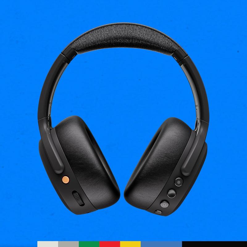 WERWR Skullcandy Crusher ANC 2 Over-Ear Noise Canceling Wireless Headphones with Sensory Bass and Charging Cable, 50 Hr Battery, Skull-iQ, Alexa Enabled, Microphone, Works with Bluetooth Devices - Black