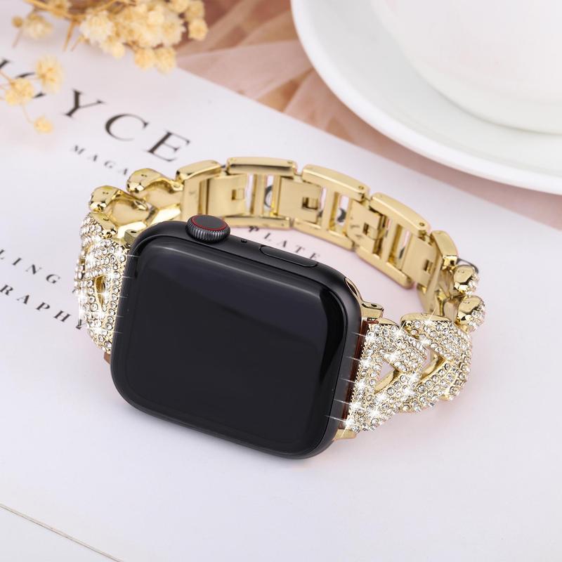 TUVPLNT Rhinestone Decor Watch Band (Band Only), Bling Watch Band for Apple Watch Series 9 8 7 6 5 4 3 2 1 SE, Fashion Wearable Accessories for Apple Watch Bands 38mm to 45mm, Birthday Gifts