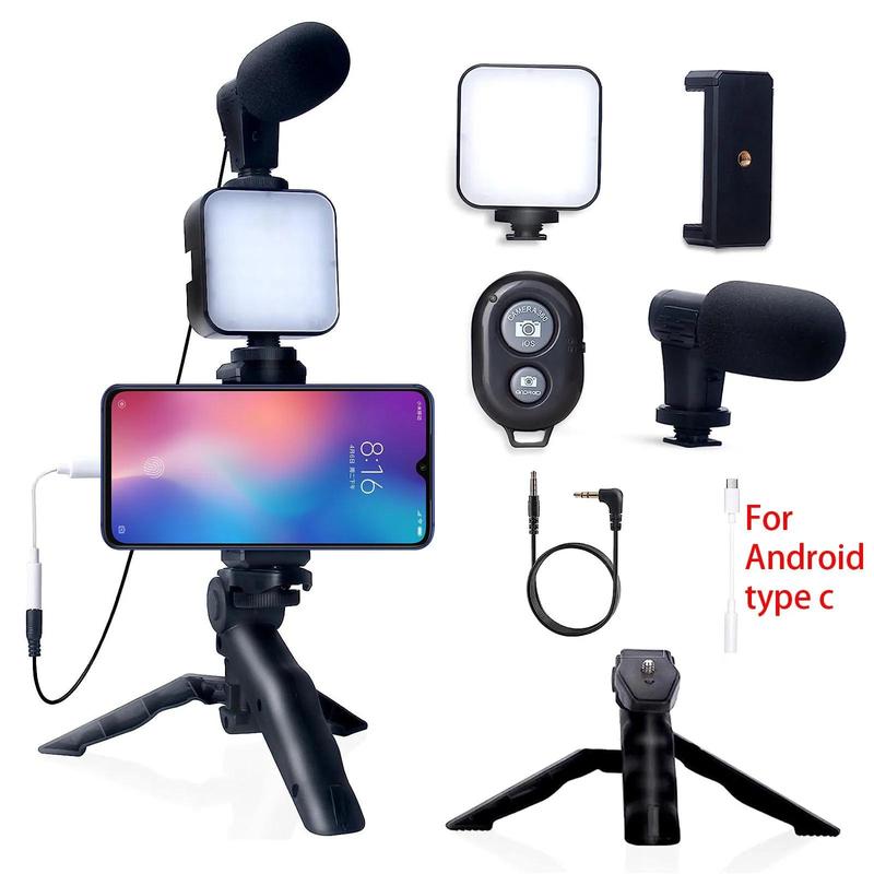 Smartphone Vlogging Kit for Iphone Android with Tripod Mini Microphone Starter Vlog Kit for Tiktok Live Stream Video Youtube BTFOOR