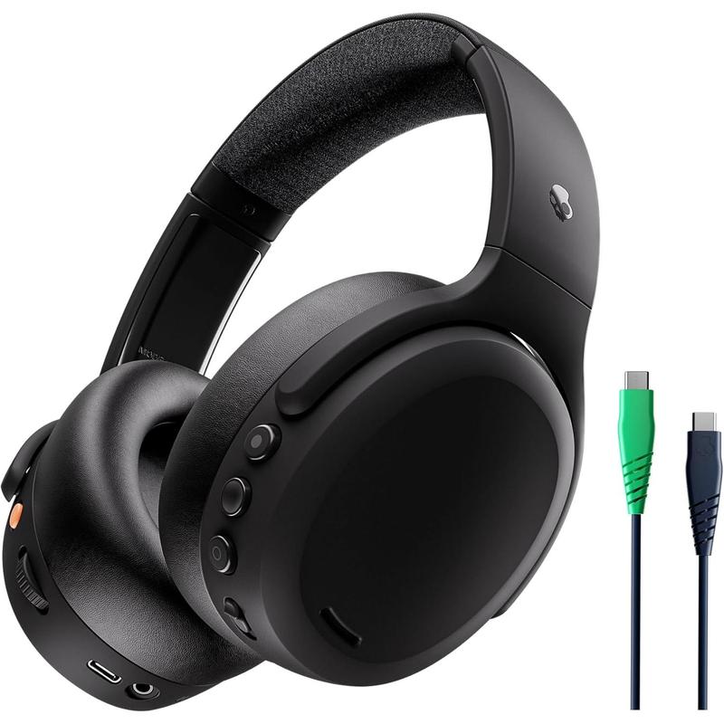 WERWR Skullcandy Crusher ANC 2 Over-Ear Noise Canceling Wireless Headphones with Sensory Bass and Charging Cable, 50 Hr Battery, Skull-iQ, Alexa Enabled, Microphone, Works with Bluetooth Devices - Black