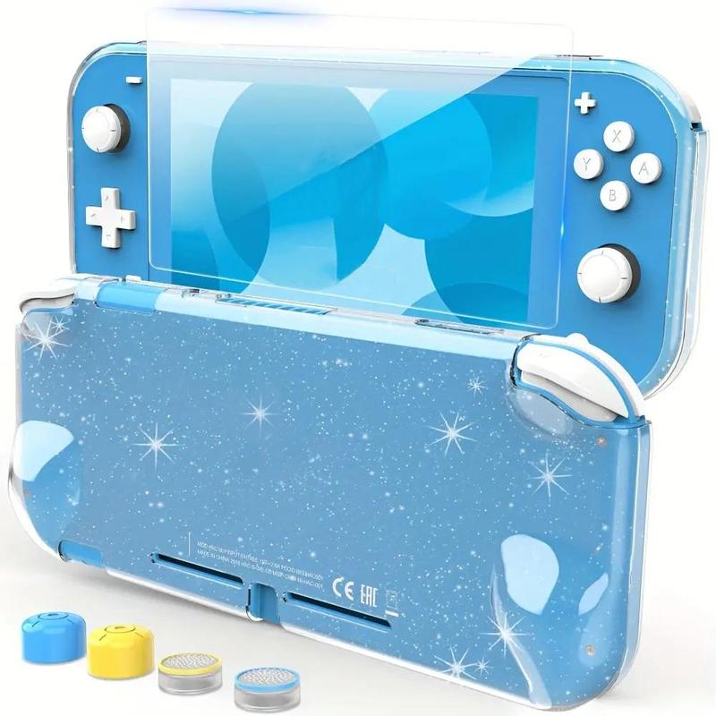 Clear Game Console Protector Set, Including 1 Tempered Screen Protector Film & 4 Thumb Grips, 1 Anti-scratch Dustproof Protective Case for Switch Lite