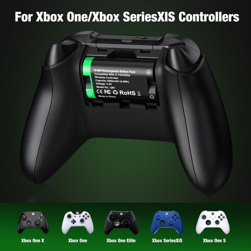 Xbox One Controller Battery Pack,2x4800mWh Fast Charging USB Xbox Rechargeable Battery Pack Charger Station for Xbox Series X|S Xbox One Xbox One S Xbox One X Xbox One Elite Controller