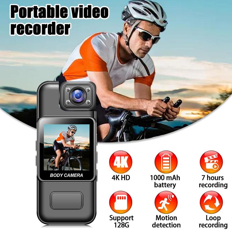 4K HD Action Camera, Portable Wearable Mini Camera with Rotatable Lens, USB Rechargeable Camera for Outdoor Sports & Travel