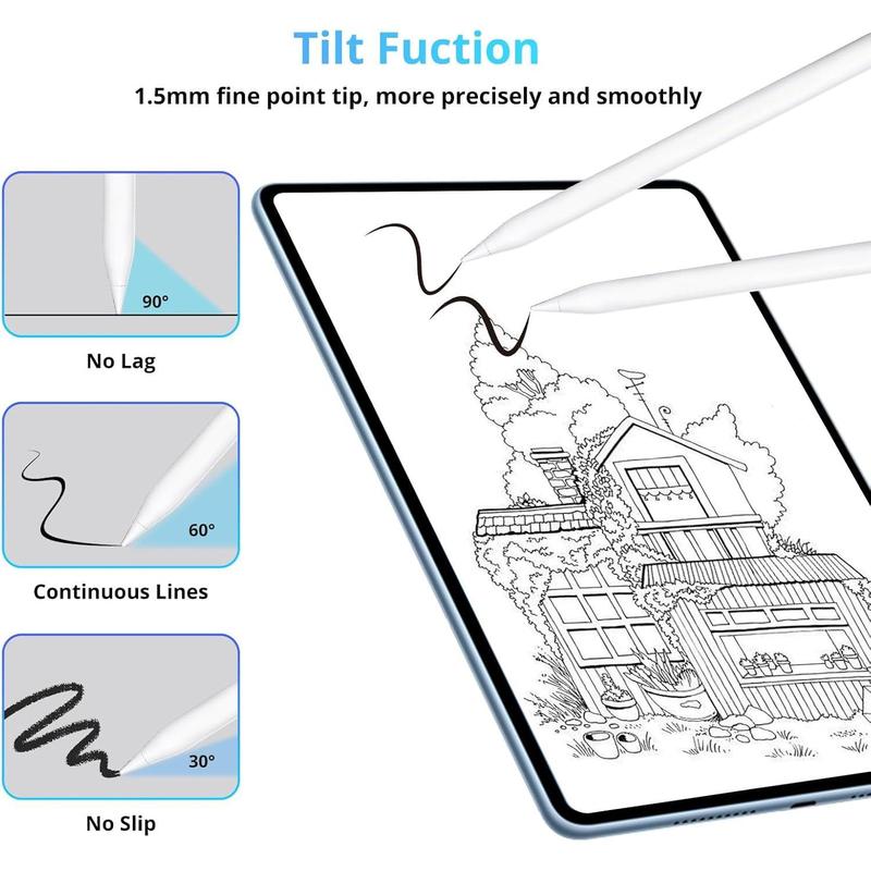 Stylus for Apple iPad Pencil 6th 7th 8th 9th 10th, iPad Air 3th 4th 5th, iPad Mini 5th 6th, iPad Pro 11 12.9 inch, Pen with Palm Rejection & Tilt Sensitivity, Magnetic and USB-C Charging