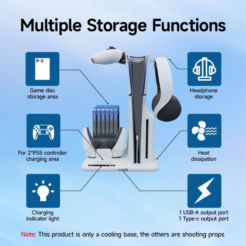 Cooling Station with Dual Controller Charger, Multi-functional Console Stand with Cooling Fan, Controller Stand, Console Accessories for PS5 Slim