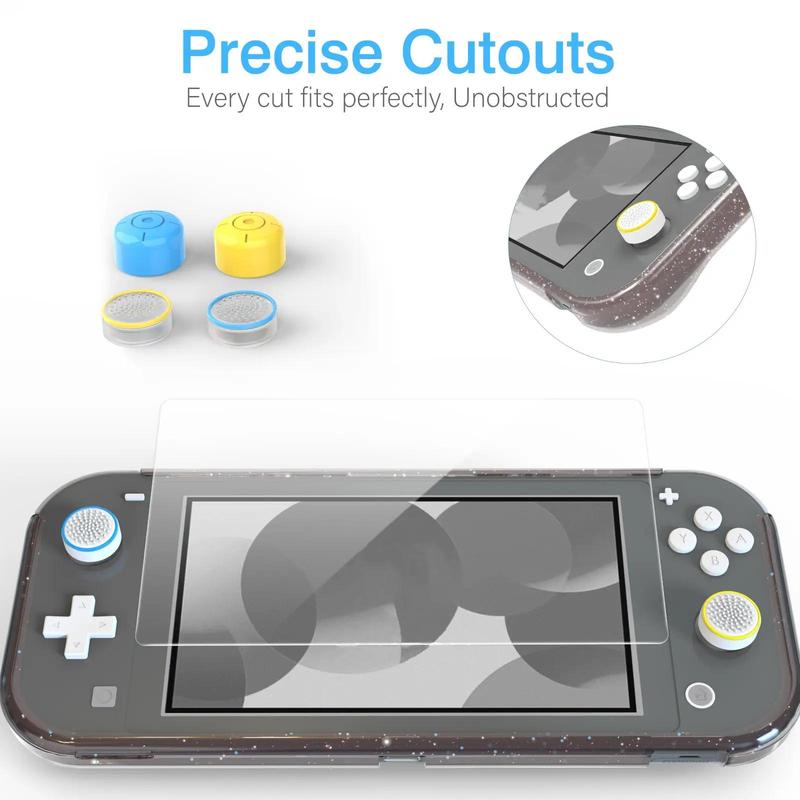 Clear Game Console Protector Set, Including 1 Tempered Screen Protector Film & 4 Thumb Grips, 1 Anti-scratch Dustproof Protective Case for Switch Lite