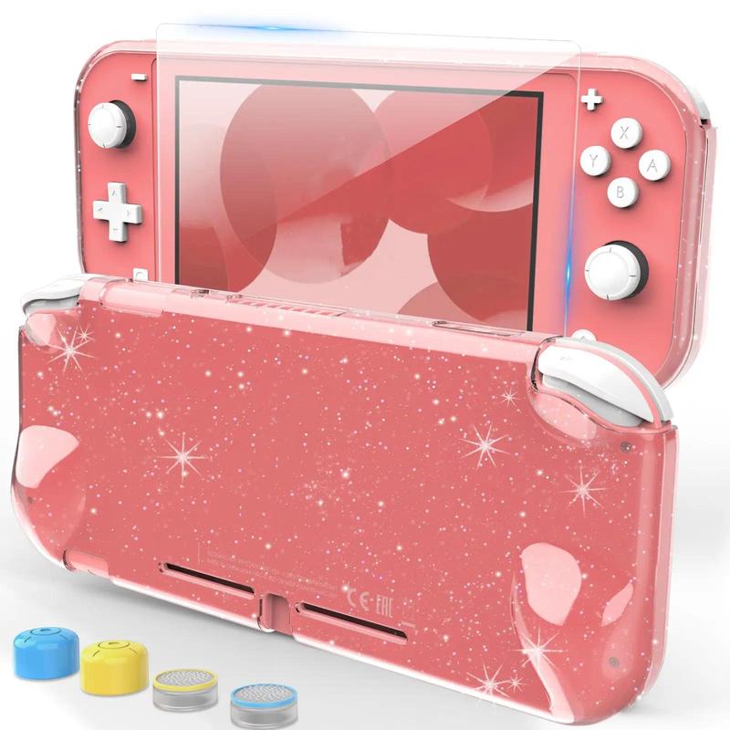 Clear Game Console Protector Set, Including 1 Tempered Screen Protector Film & 4 Thumb Grips, 1 Anti-scratch Dustproof Protective Case for Switch Lite