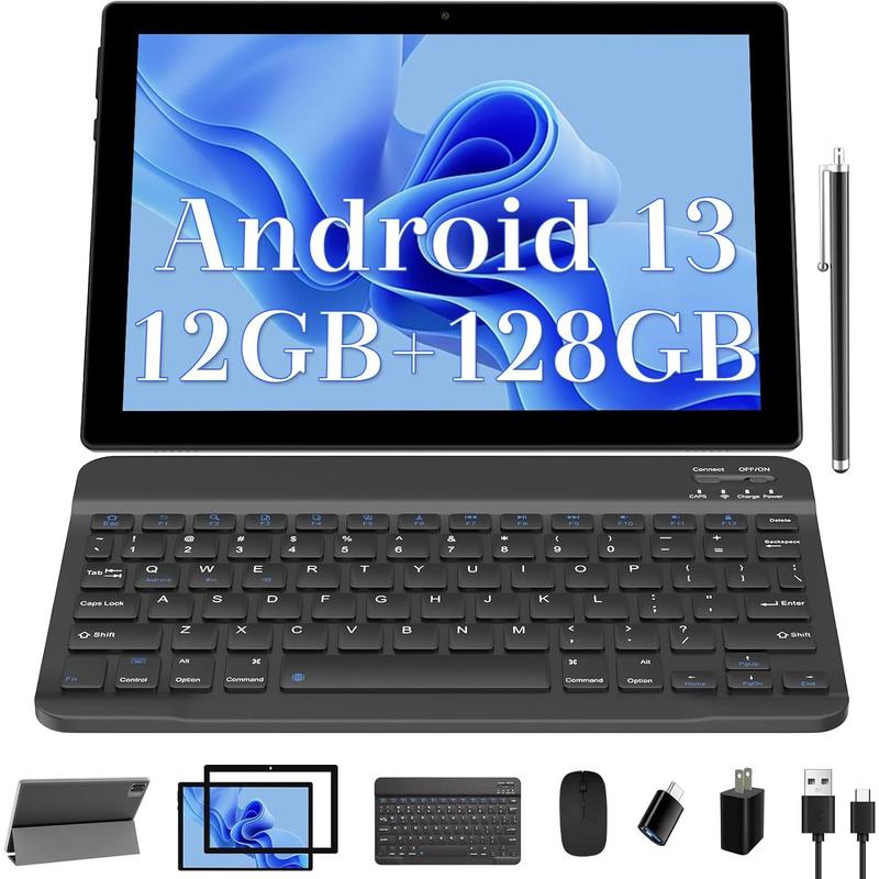 2024 Newest Android 13 Tablets, 10 inch Tablet, 2 in 1 Tablet with Keyboard, 12GB+128GB 512GB Expand, 2.4G 5G  6, BT 5.0, Dual Camera, , GMS Tablet with Case