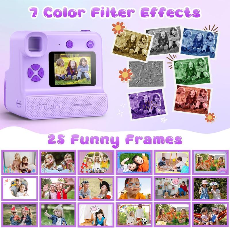 Kids Camera Instant Print, Christams Birthday Gifts for Girls Boys 5 6 7 8 9 10 Year Old, FHD Kids Toddler Digital Video Cameras,Selfie Cameras with 3 Rolls BPA-Free BPS-Free Print Paper & 32G Card