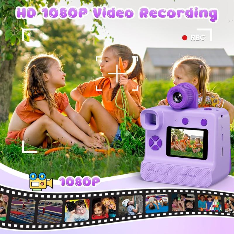 Kids Camera Instant Print, Christams Birthday Gifts for Girls Boys 5 6 7 8 9 10 Year Old, FHD Kids Toddler Digital Video Cameras,Selfie Cameras with 3 Rolls BPA-Free BPS-Free Print Paper & 32G Card