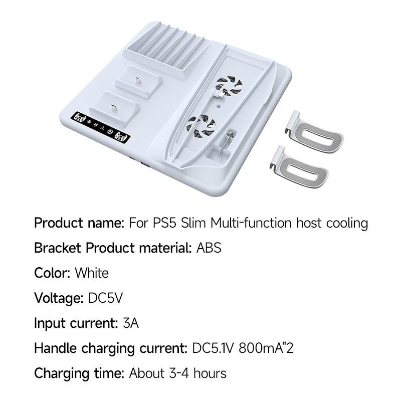 Cooling Station with Dual Controller Charger, Multi-functional Console Stand with Cooling Fan, Controller Stand, Console Accessories for PS5 Slim