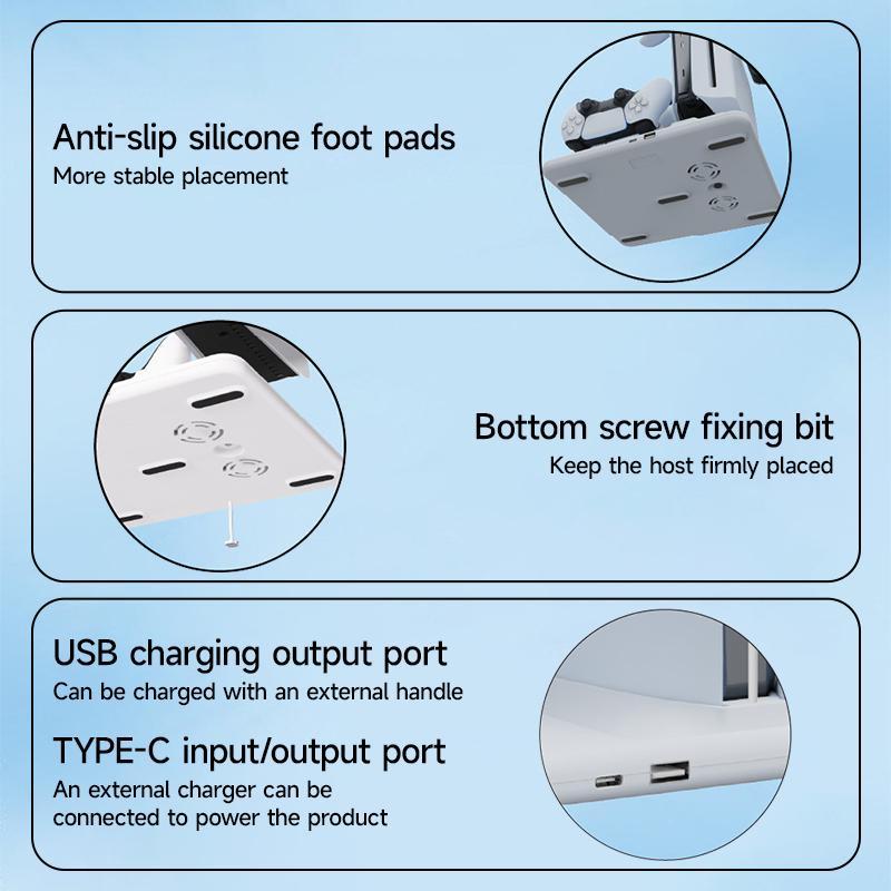 Cooling Station with Dual Controller Charger, Multi-functional Console Stand with Cooling Fan, Controller Stand, Console Accessories for PS5 Slim