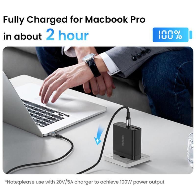 100W USB C To Type C Cable, USB PD 3.0 Fast Charging Charger Cable With LED Display Wire Cord, Universal USB-C 5A TypeC USBC Cable For Macbook Pro Air Laptop