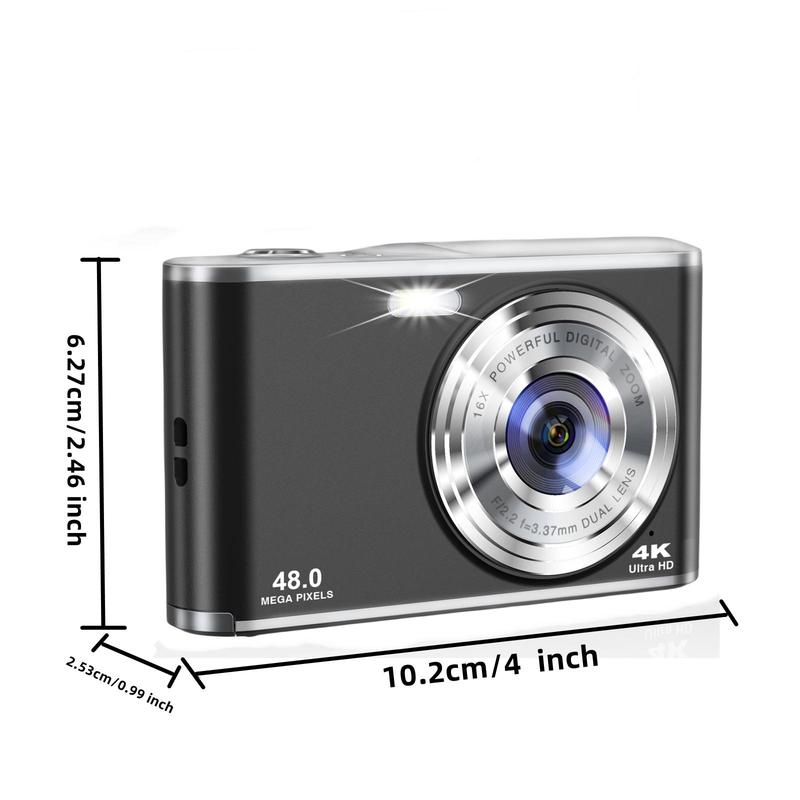 Auto Focus Digital Camera for Summer Gift, FHD 4K Vlogging Camera with Dual Camera 48MP 16X Digital Zoom & 32GB Memory Card, Small Camera for Summer Photography, Vintage Camera, Point Shoot Digital Cameras, Stocking Fillers, Portable Camera