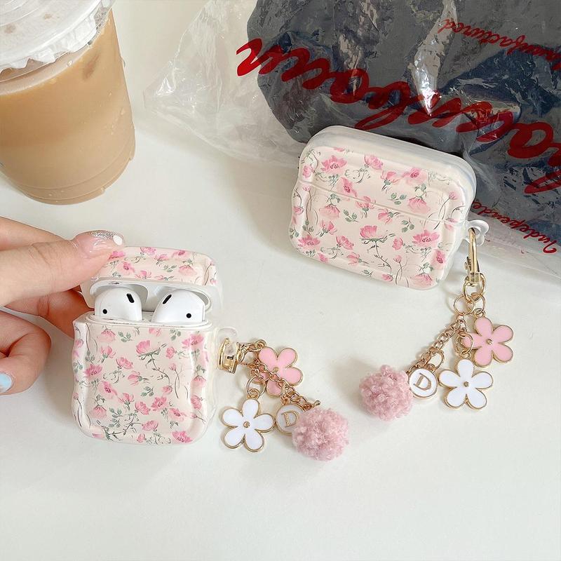 Floral Pattern Earphone Case with Keychain, 1 Count Anti-fall Soft TPU Earphone Protective Cover, Earphone Accessories Compatible with AirPods