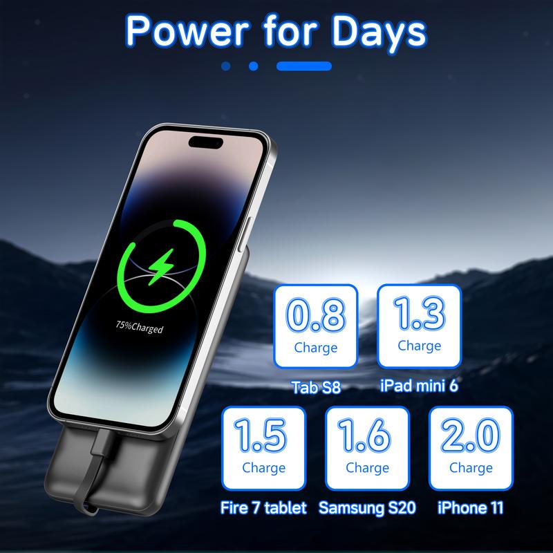 Portable Charger with Integrated Cables, Slim 10000mAh Travel Battery Pack, 4 Outputs 2 Inputs, 22.5W Fast Charging Power Bank for Samsung, Google Pixel, LG, Moto, iPhone, iPad