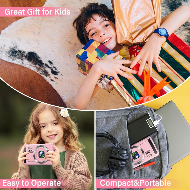 Flash Sale Pink 44MP Mini 4K HD Digital Camera 2.4 Inch Screen Point & Shoot Camerawith 32G SD Card, Data Cable & Battery, LED Fill Light for OutdoorSports Music Festival only pink color available