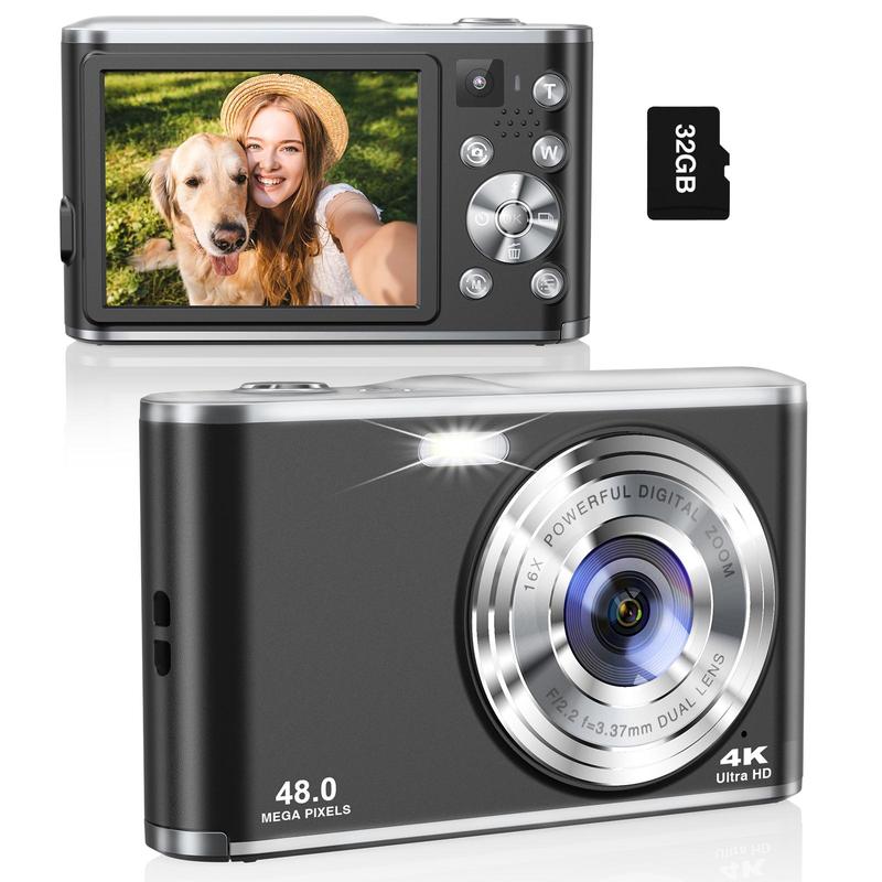 Auto Focus Digital Camera for Summer Gift, FHD 4K Vlogging Camera with Dual Camera 48MP 16X Digital Zoom & 32GB Memory Card, Small Camera for Summer Photography, Vintage Camera, Point Shoot Digital Cameras, Stocking Fillers, Portable Camera