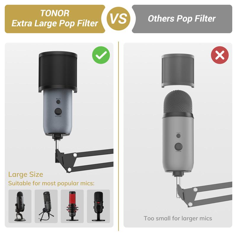 TONOR T10 Microphone Boom Arm with Extra-large Pop Filter for Various Microphones Accessories