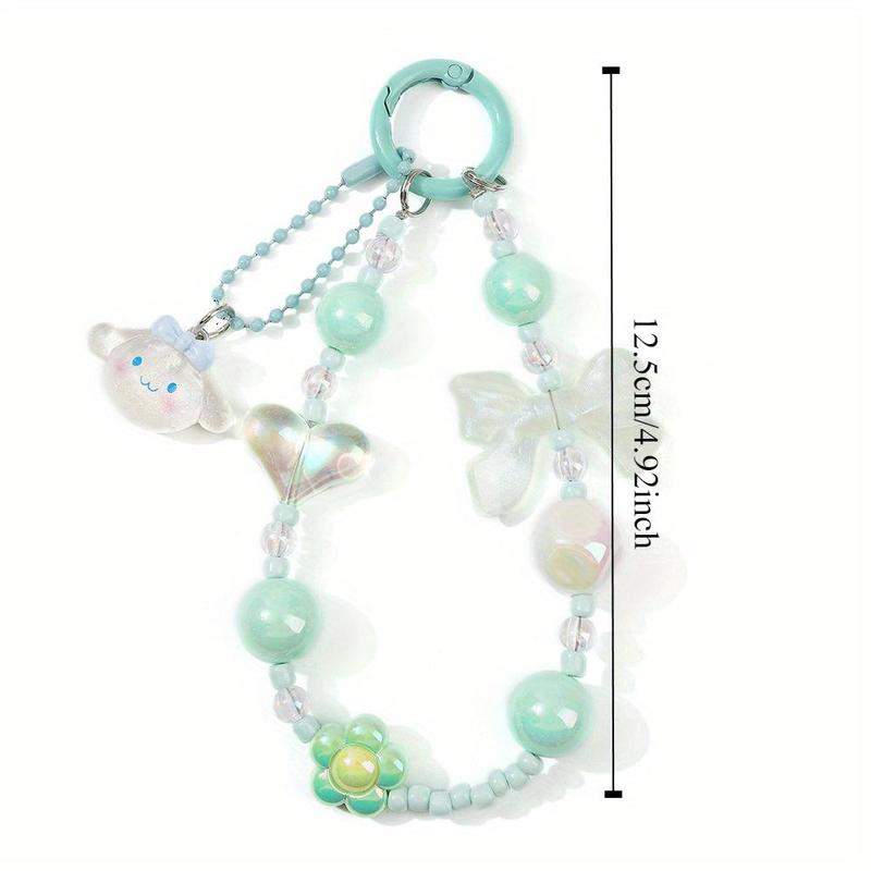 Sanrio Cute Bowknot Design Beaded Phone Chain, Short Phone Lanyard, Phone Strap for Women & Girls, Fashion Phone Decoration Accessories