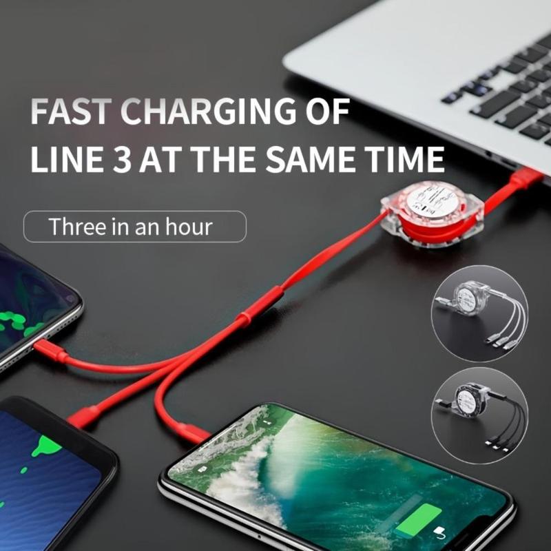 3 In 1 Phone Fast Charging Cable, Type-C Micro USB Charging Cable for iPhone iOS & Android Devices, Adjustable Smartphone Charging Cable, Phones Charging Cable