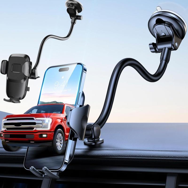 Car Truck Phone Mount Holder 14-Inch Gooseneck Long Arm, Windshield Window Mobile Holders w Industrial-Strength Suction Cup Compatible Most Phones